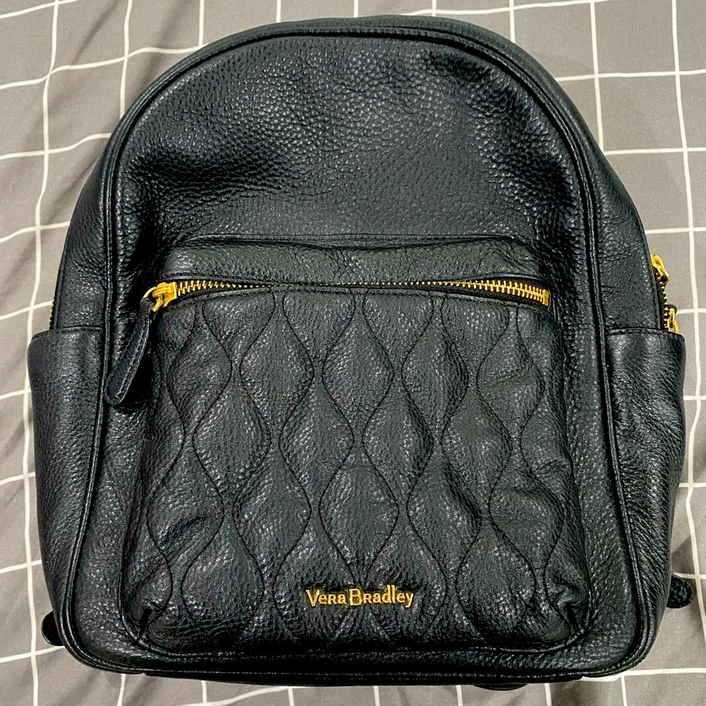 Vera Bradley Leighton Black Leather Backpack ~ Gently Used